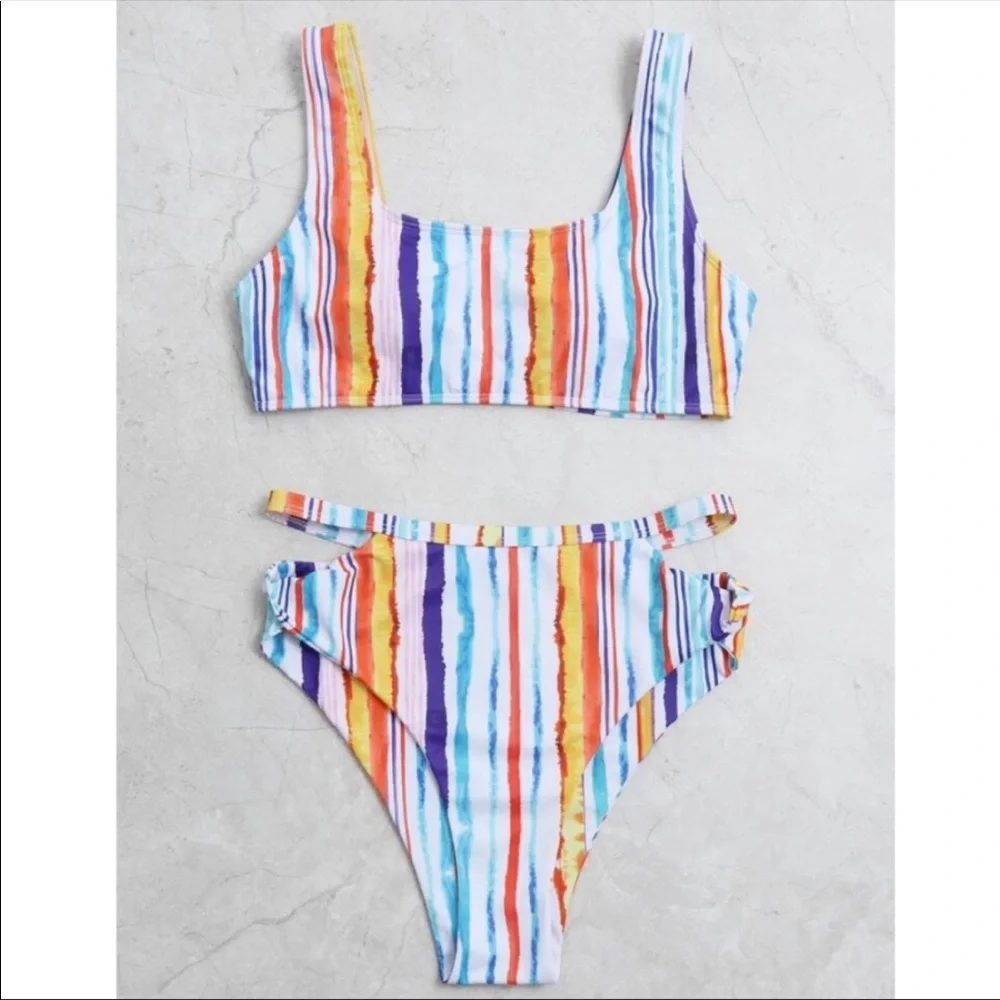 Cute Multicolored Cut Out High Waisted Bikinis Set - Picture 3 of 7